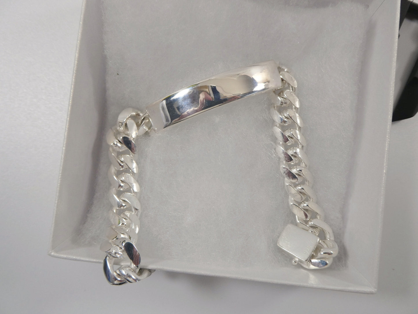 9 inch real 925 sterling silver heavy solid curb men ID bracelet