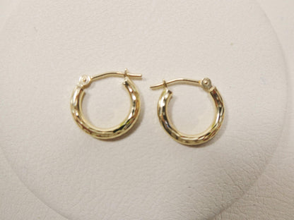 10k Real Solid Yellow Gold 2mm Tube Diamond Cut Hoop Earrings