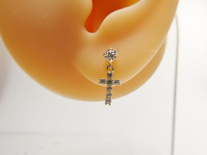 Real 10k Solid Yellow Gold Cross Dropping Push Post Earrings
