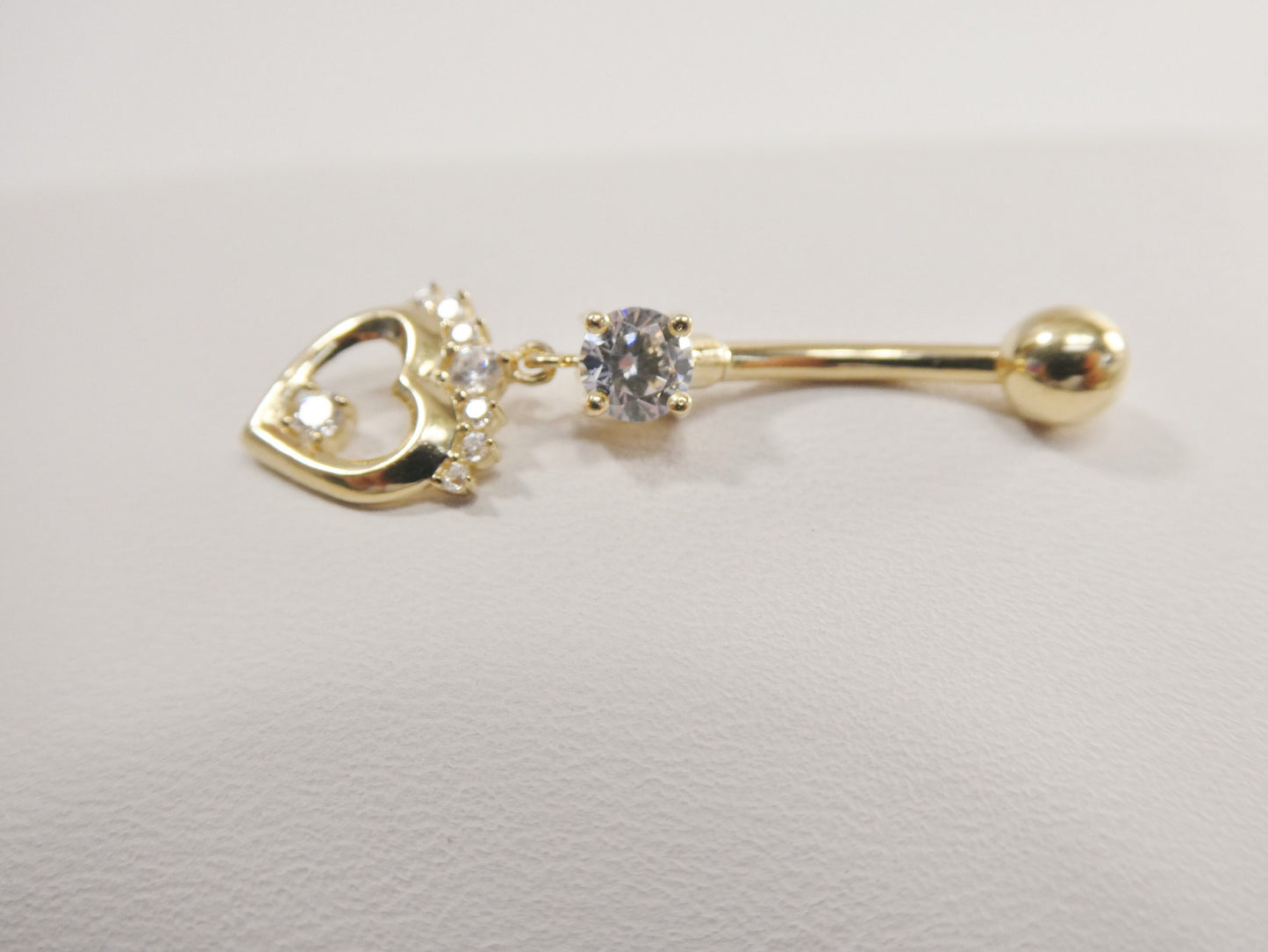 14k real solid yellow gold heart dangling belly button ring piercing
