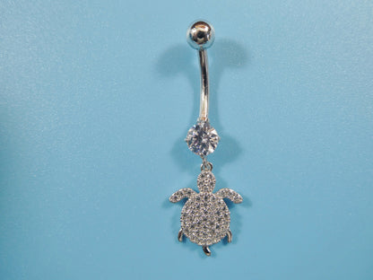 14k Real Solid Yellow Gold Dangling Turtle Belly Button Ring Piercing