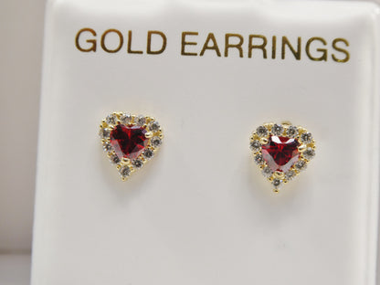 10k Real Solid Yellow Gold Screw Back Children Birth Stone Earrings Heart Shape