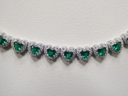 Real  925 Sterling Silver Heart Emerald Stone Color Necklace