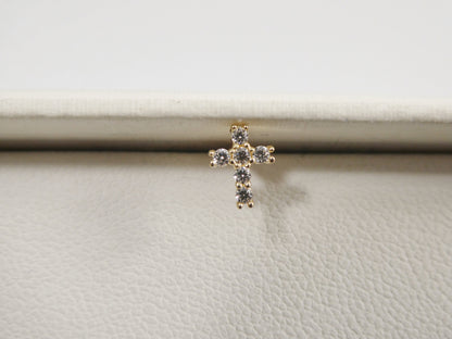14k Real Solid Yellow Gold Cross Nose Ring