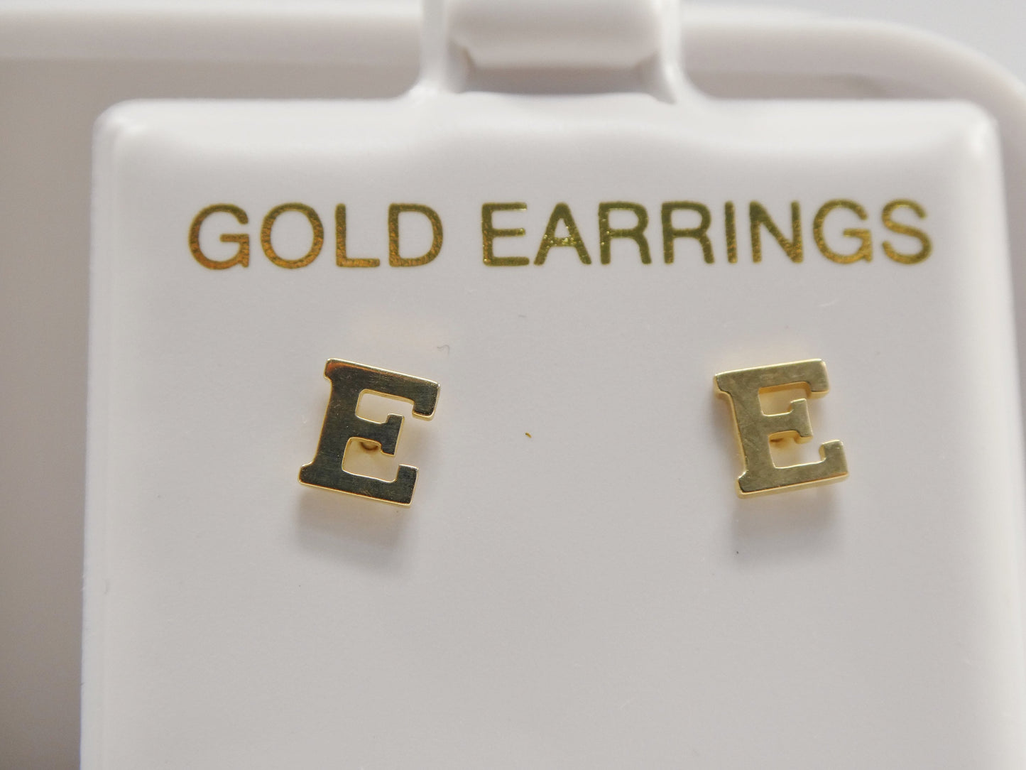 10k real solid yellow gold plain initial letter stud pair earrings