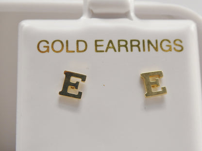 10k Real Solid Yellow Gold Plain Initial Letter Stud Pair Earrings