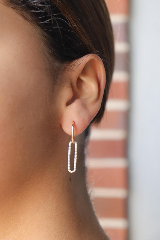 real 10k solid yellow gold long hanging paperclip earring