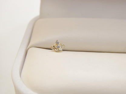14k Real Solid Yellow Gold Tiny Crown Stud Nose Ring