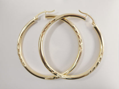 10k Real Solid Yellow Gold Diamond Cut Hoop Earring