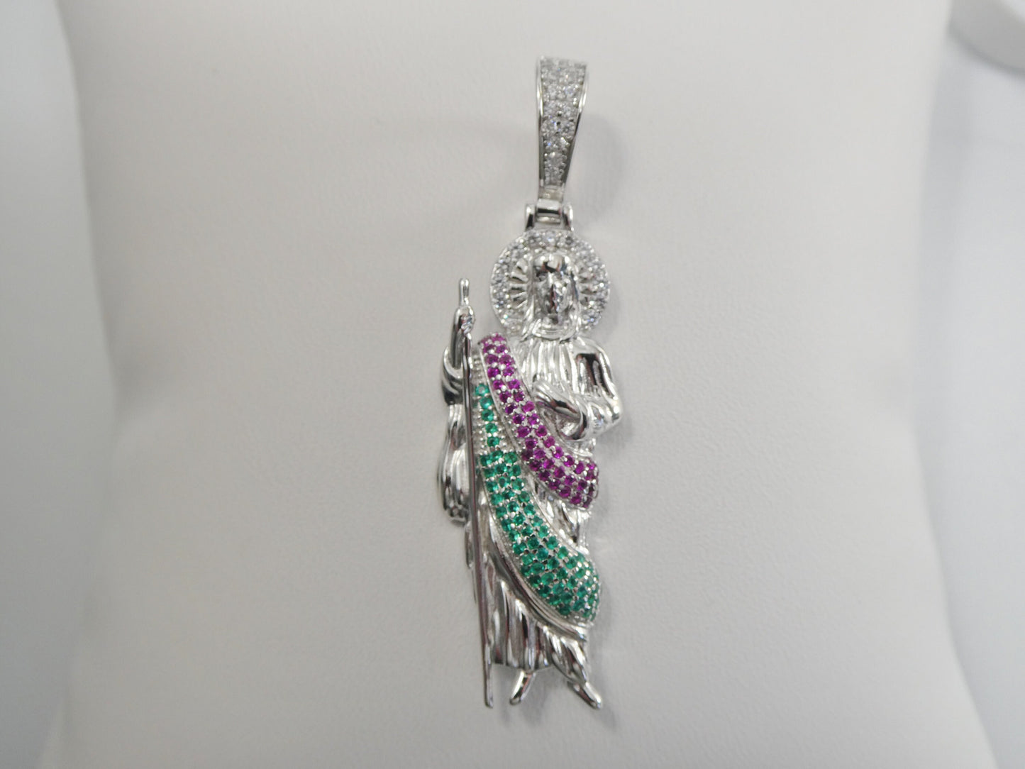 real solid 925 sterling silver large color stone saint Jude pendent