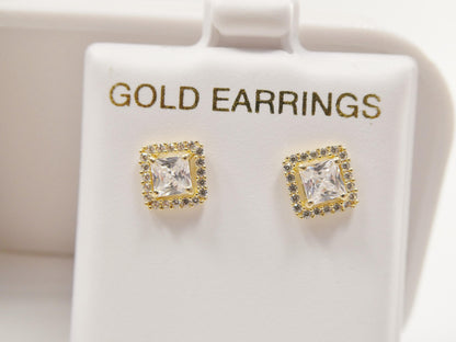 Real 10k Solid Yellow Gold Square Push Post Stud Earrings