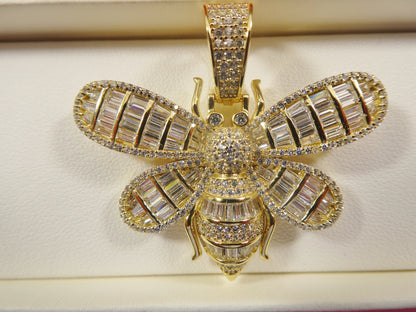 Real 925 Sterling Silver Honey Bee Chain and Pendant 14k Yellow Gold Finish