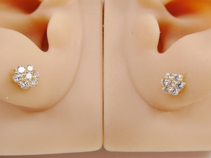 Real 10k Solid Yellow Gold 5.7mm Flower Push Post Stud Earrings