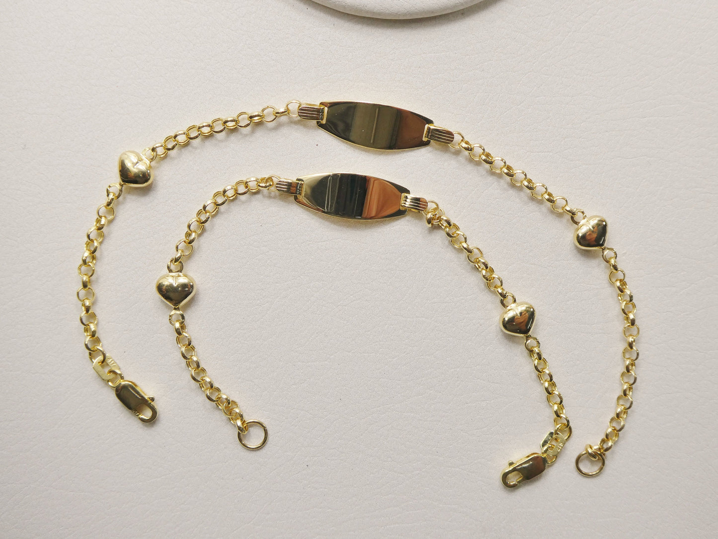 real 10k solid yellow gold 5.5/ 6.5 inch children/women double heart id bracelet