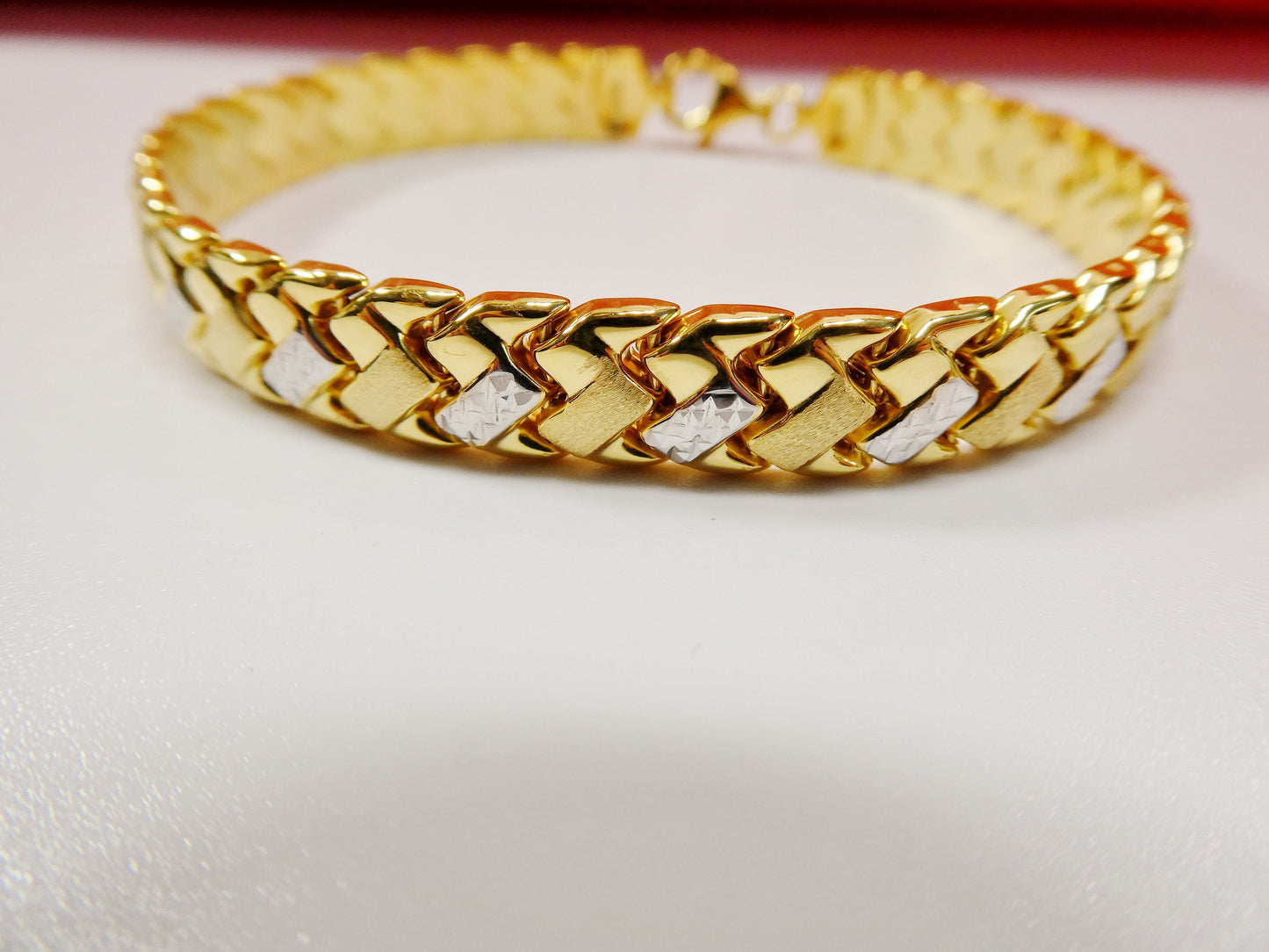 8 inch basket STAMPATO bracelet two tone color 14k yellow gold color finish over real 925 sterling silver