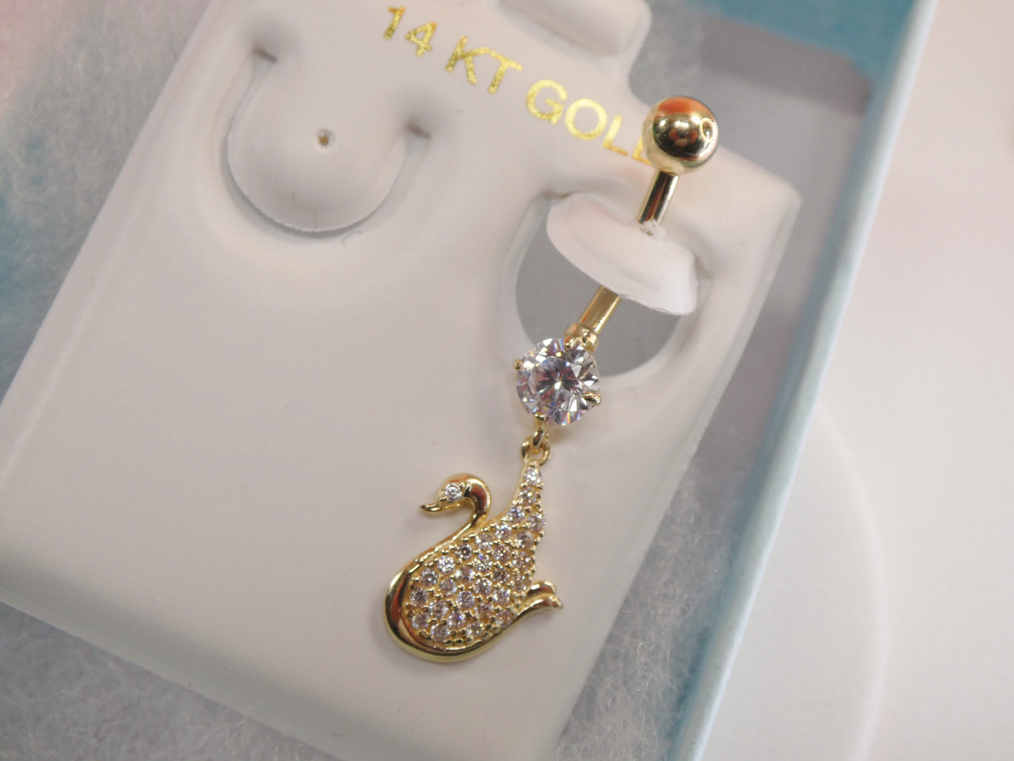 14k real solid yellow gold dangling duck belly button ring piercing