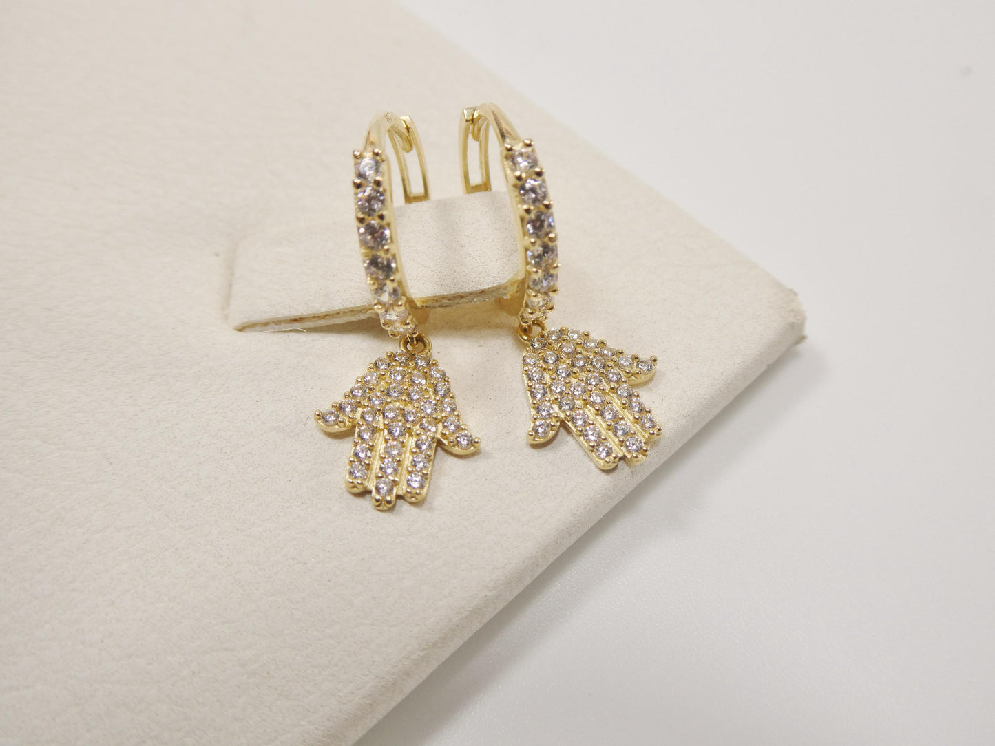 real 10k solid yellow gold hamsa hand hoop huggie earrings