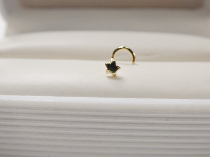 14k Real Solid Yellow Gold Twist Star Stud Nose Ring