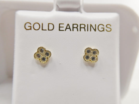 real 10k solid yellow gold small flower push post stud earrings