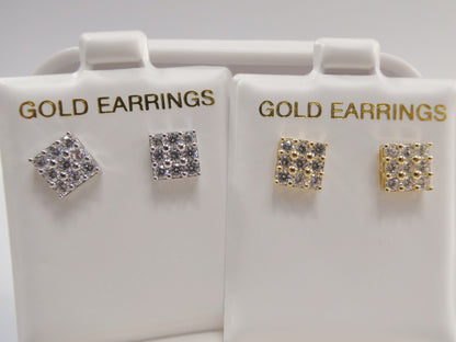 Real 10k Solid Yellow Gold Square Push Post Stud Earrings