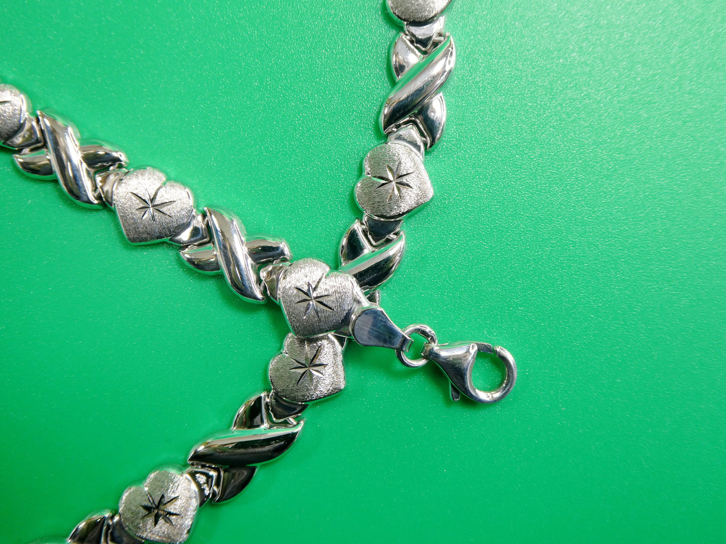 925 real sterling silver double heart set necklace and bracelet hugs and kisses stampato 14k white gold tone color