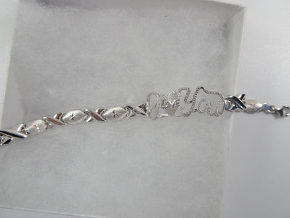 Sterling Silver I Love You XO Bracelet - 14k White Gold Finish