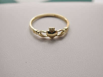 10k Solid Yellow Gold Women Girl Claddagh Ring