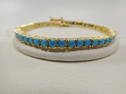 7 Inch 3mm/ 4mm Real 925 Sterling Silver Turquois Tennis Bracelet