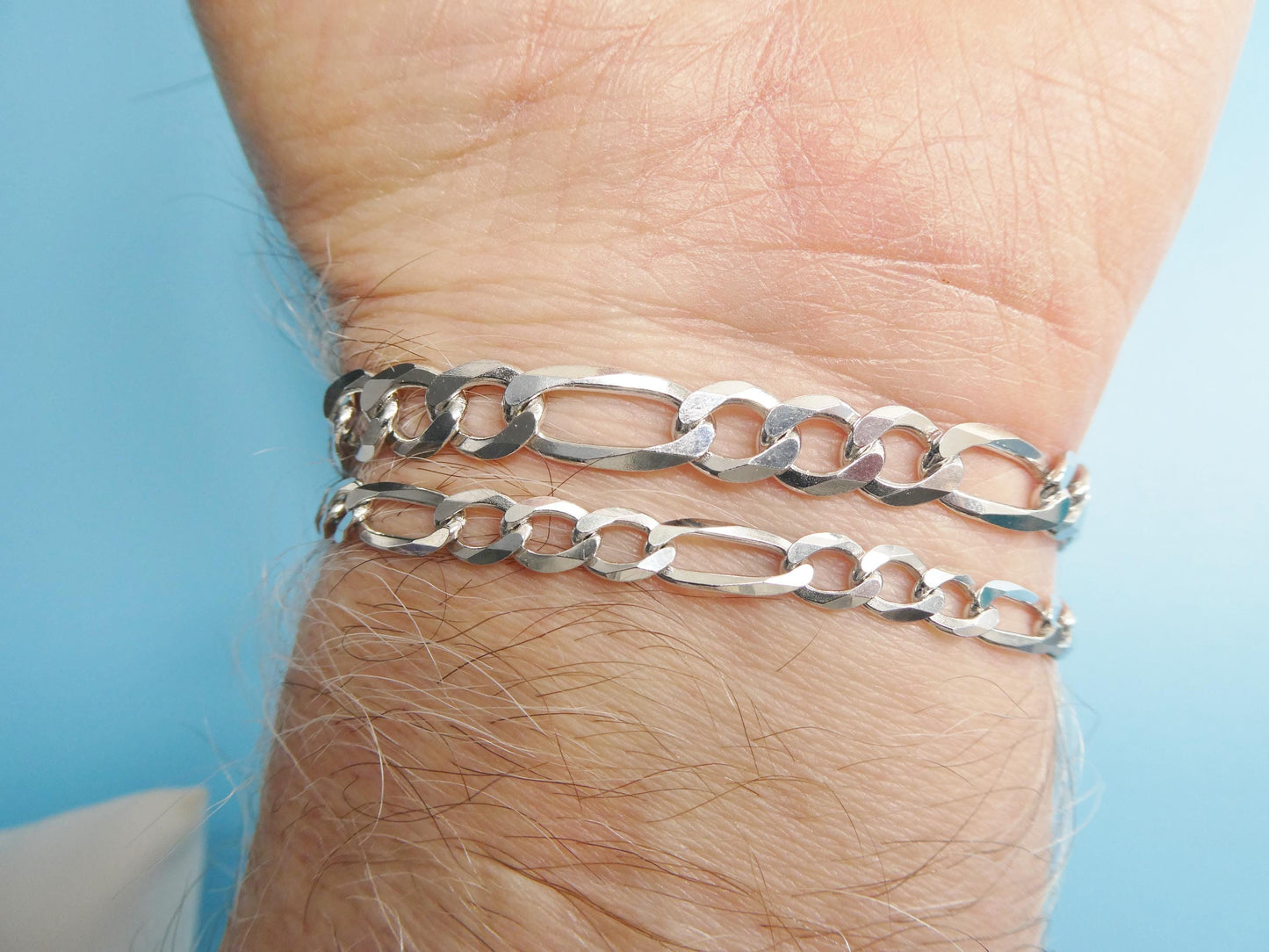 real 925 sterling silver 8 inch figaro concave bracelet
