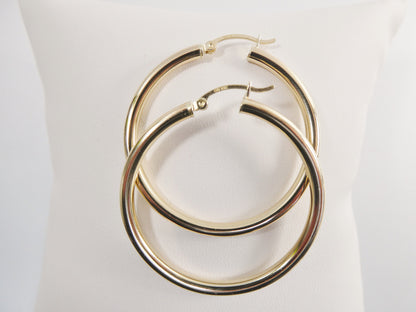 Real 10k Solid Yellow Gold Plain High Polish 40mm Hoop Huggie Earrings