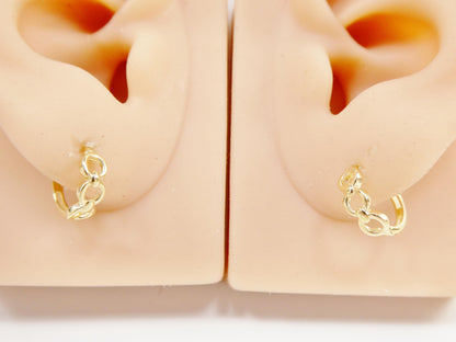 Real 10k Solid Yellow Gold Designer Hoop Huggie Earrings