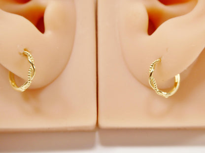 Real 10k Solid Yellow Gold Designer Hoop Huggie Earrings