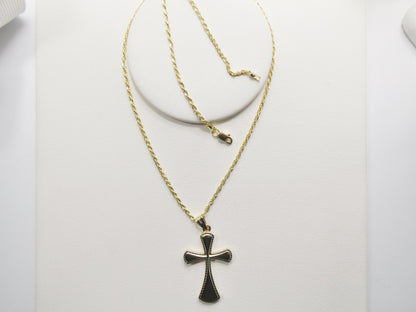 14k Real Solid Yellow Gold Super High Polish Cross Pendent and Robe Necklace