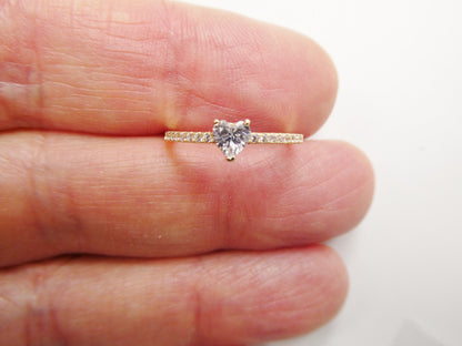 Real 10k Solid Yellow Gold Women's Heart Stone Ring