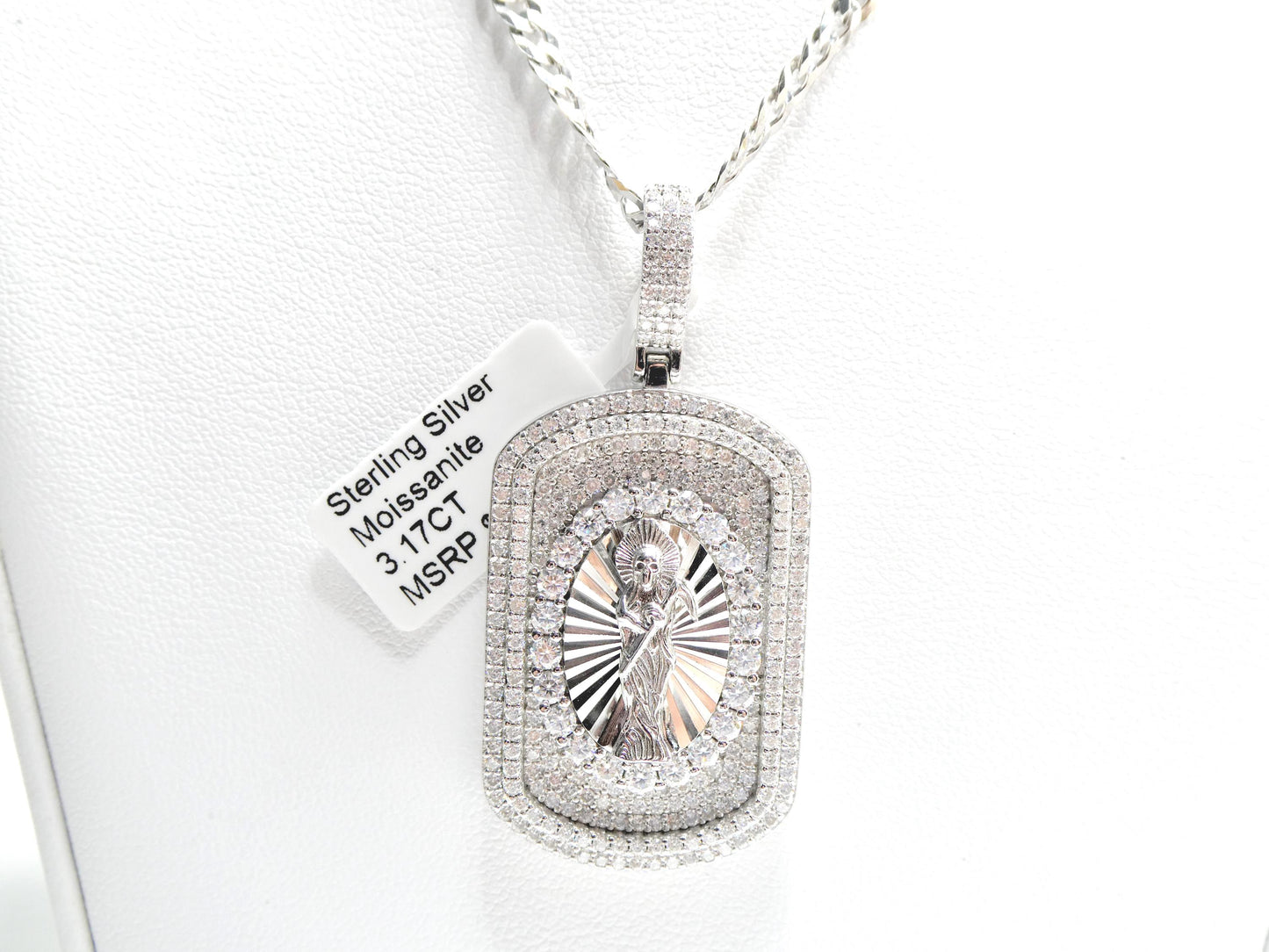 Sterling Silver Santa Muerte Medallion with Moissanite stone