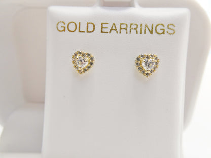 10k Real Solid Yellow Gold Screw Back Children Birth Stone Earrings Heart Shape