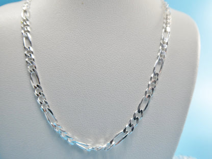 Real 925 Sterling Silver 3.5mm Italian Concave Figaro Solid Chain Lobster Lock Clasp