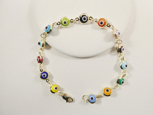 real 14k sold yellow gold 6 inch evil eye multi color adjustable baby bracelet