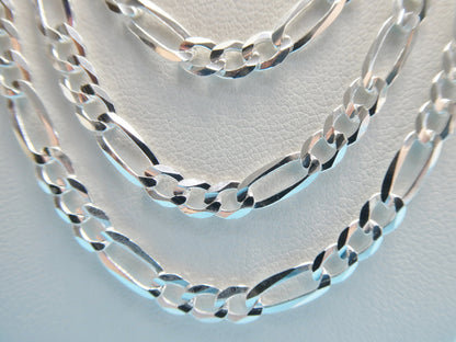 Real 925 Sterling Silver 4mm Italian Concave Figaro Solid Chain Lobster Lock Clasp