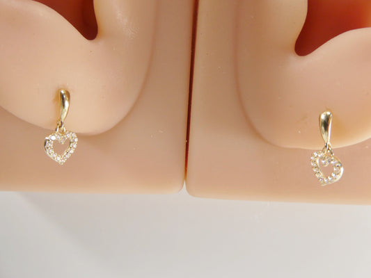 real 10k solid yellow gold push post heart dropping stud earrings