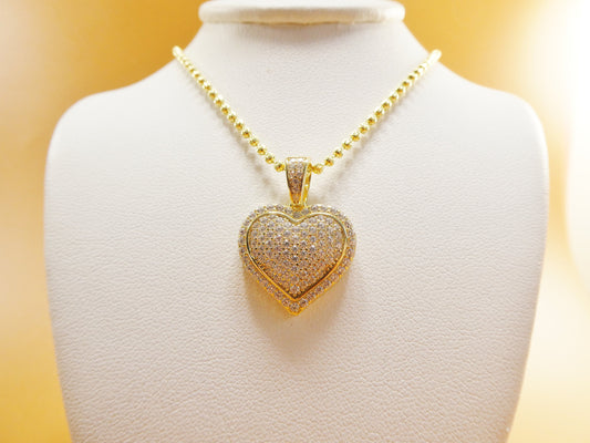 14k yellow color tone moon cut chain and heart over real 925 sterling silver