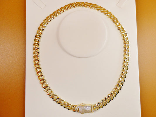 14k yellow gold color tone 9MM Monaco necklace over real 925 sterling silver