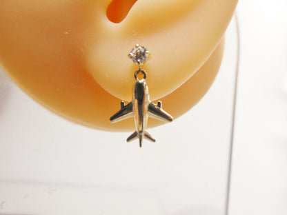 Real 10k Solid Yellow Gold Plane Dangling Push Post Earrings