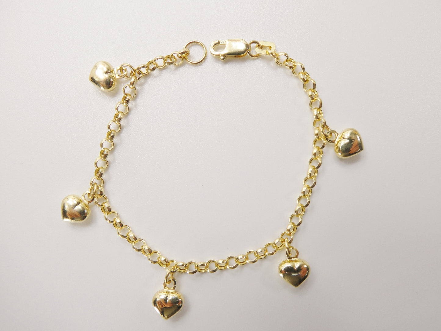 real 10k solid yellow gold 5.5/ 6.5 inch children/women heart dangling cable bracelet