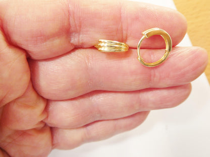 Real 10k Solid Yellow Gold Designer Hoop Huggie Earrings