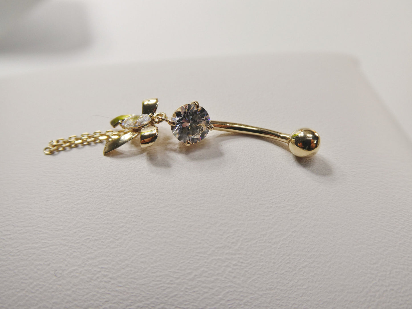 14k real solid yellow gold bow-tie belly button ring piercing