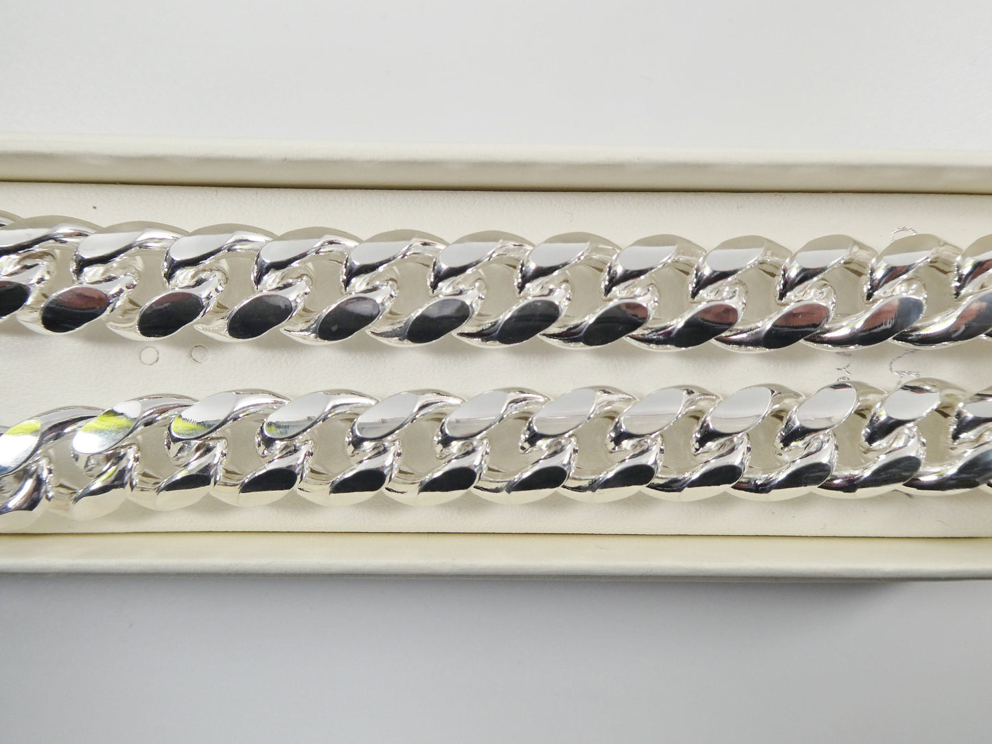 real 12mm 925 sterling silver Miami semi solid link chain box lock clasp