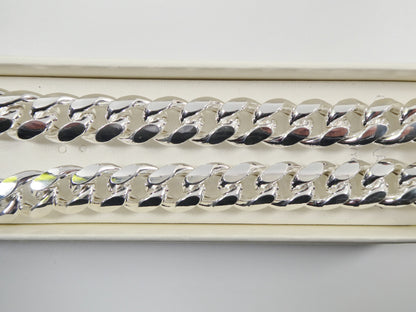 Real 12mm 925 Sterling Silver Miami Semi Solid Link Chain Box Lock Clasp