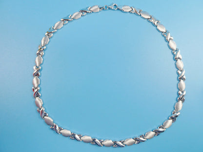 14k White Gold Color Tone Necklace XoXo Satin Finish Over Real 925 Sterling Silver