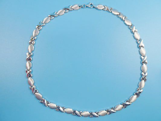 14k white gold color tone necklace xoxo satin finish over real 925 sterling silver